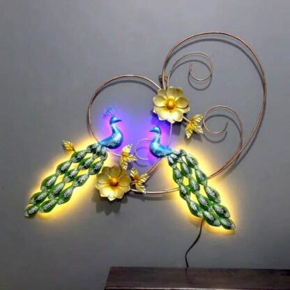 Enchanting Pair of peacock Metal Wall Art With Led Lights