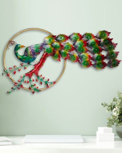 Multicolour Peacock Single Ring Metal Wall Art Decor