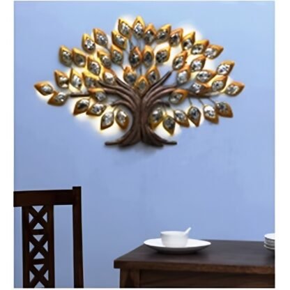 Golden Iron Oak Mosaic Tree With Led Metal Wall Art
