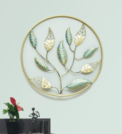 Multicolour Leaves Iron Round Frame Wall Art