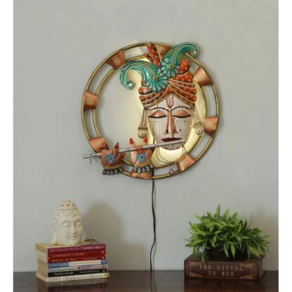 HM_1042_Iron Krishna With Led Metal Wall Art