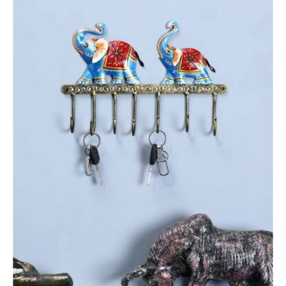 HM_1043_Multicolour Iron Elephant Key Holder