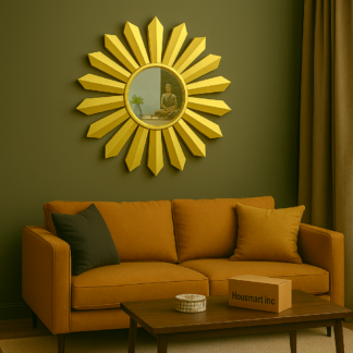 Silver Round Mirror Wall Decor - Yellow