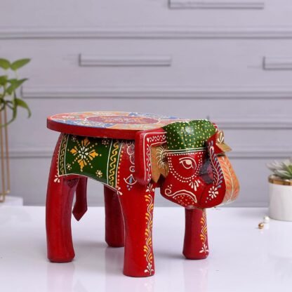 Wooden Elephant Mini Stool - Red