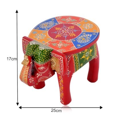 Wooden Elephant Mini Stool - Red - Image 2