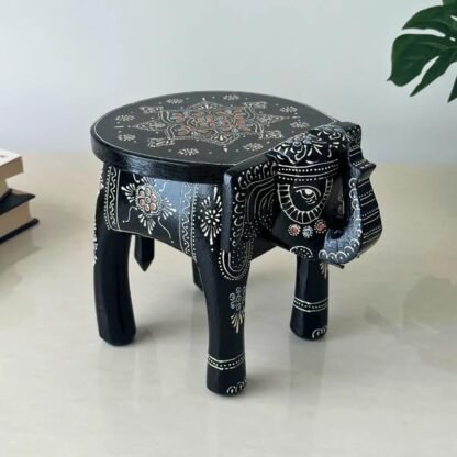 Wooden Elephant Mini Stool - Black