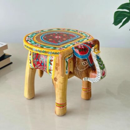 Wooden Elephant Mini Stool - Yellow