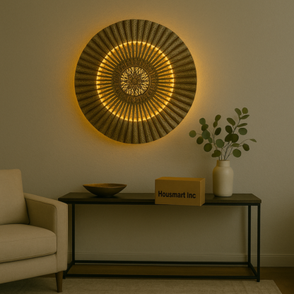Round Wall Decoration Frame – Bronze - Golden – With LED