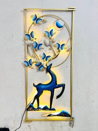 Metal Wall Decor,3D Handmade Deer With Zinko Leaves with LED - Image 2