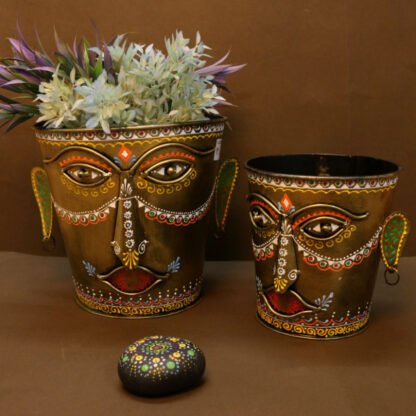 IRON PAINTED BUCKET PLANTER SET of 2 - Image 3