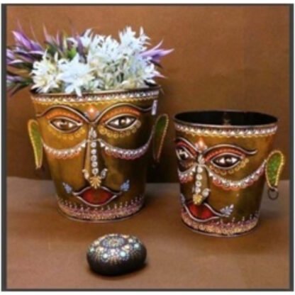 IRON PAINTED BUCKET PLANTER SET of 2 - Image 2