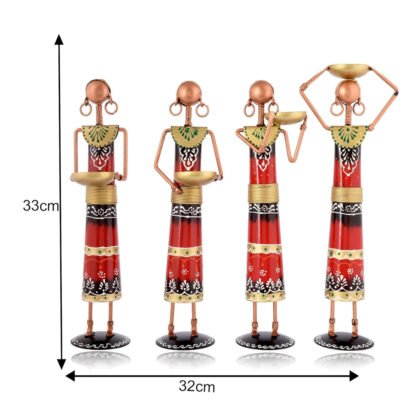 Metal Rajasthani Tribal Labour Ladies Tea Light Holders Set of 4 - Image 4