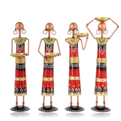Metal Rajasthani Tribal Labour Ladies Tea Light Holders Set of 4 - Image 3