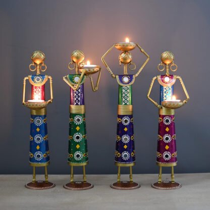 Metal Rajasthani Kalbelia Tea Light Candle Holder Doll (Set of 4) - Image 2