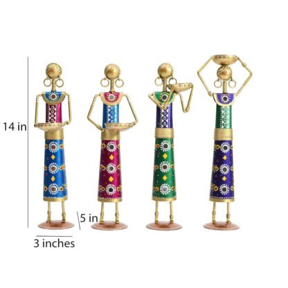 Metal Rajasthani Kalbelia Tea Light Candle Holder Doll (Set of 4) - Image 4
