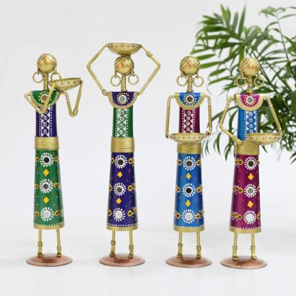 Metal Rajasthani Kalbelia Tea Light Candle Holder Doll (Set of 4) - Image 3