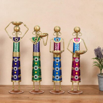 Metal Rajasthani Kalbelia Tea Light Candle Holder Doll (Set of 4)