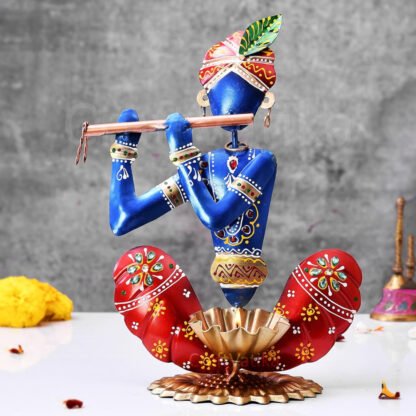 Metal Krishna Tea Light Showpiece