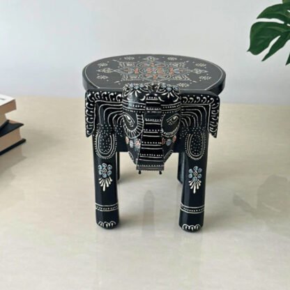 Wooden Elephant Mini Stool - Black - Image 2