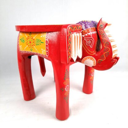 Wooden Elephant Stool (Yellow &Red) - Image 8