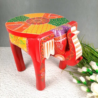 Wooden Elephant Stool (Yellow &Red) - Image 4
