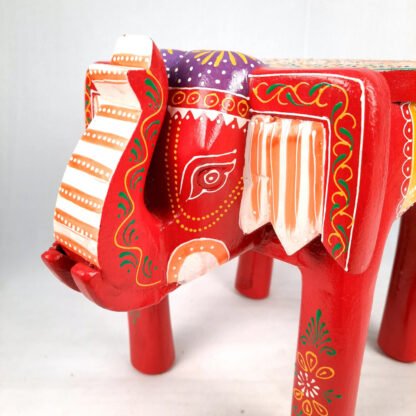 Wooden Elephant Stool (Yellow &Red) - Image 3