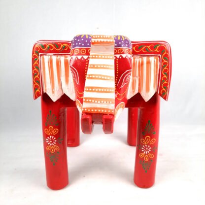 Wooden Elephant Stool (Yellow &Red) - Image 2