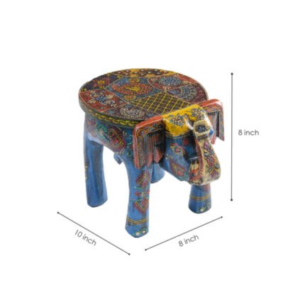 Wooden Elephant Mini Stool - Blue - Image 4