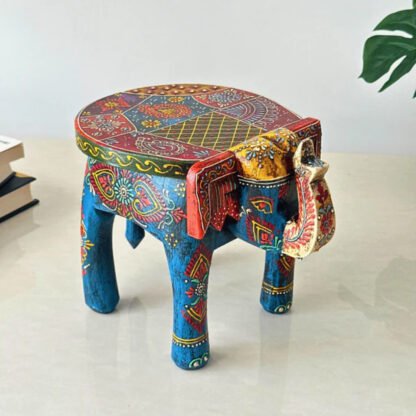 Wooden Elephant Mini Stool - Blue - Image 3