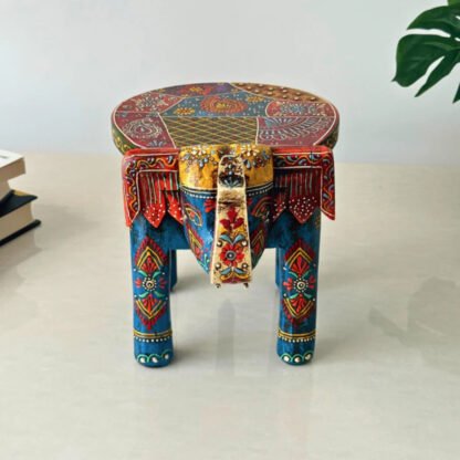 Wooden Elephant Mini Stool - Blue - Image 2