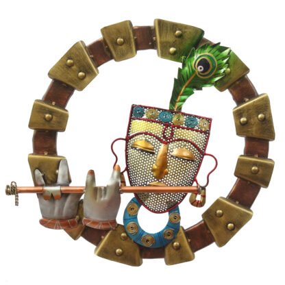 Golden Round Krishna With Fluet for Wall
