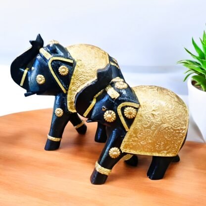 Golden Wooden Elephant Set of 2