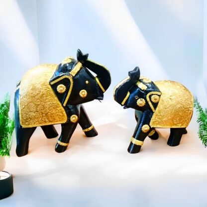 Golden Wooden Elephant Set of 2 - Image 4