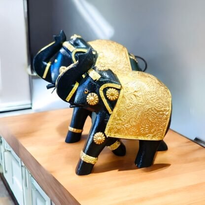 Golden Wooden Elephant Set of 2 - Image 3