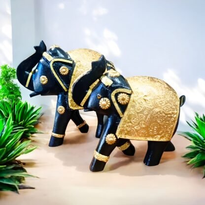 Golden Wooden Elephant Set of 2 - Image 2