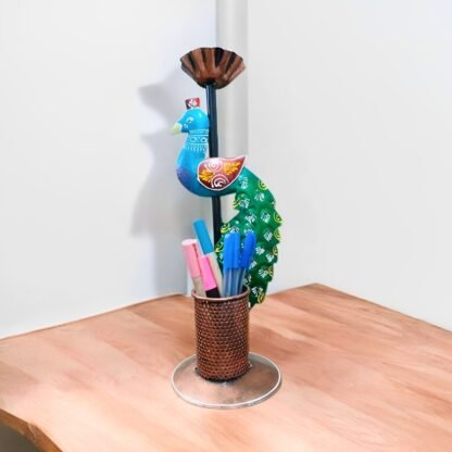Peacock Pen Stand with 1 Candle Holder - Image 4