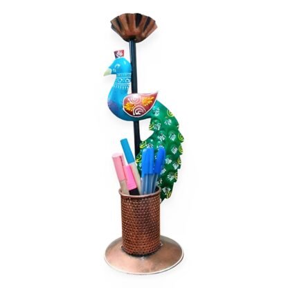 Peacock Pen Stand with 1 Candle Holder - Image 3