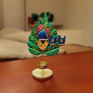 IRON PAINTED TEA LIGHT LEAF KRISHNA