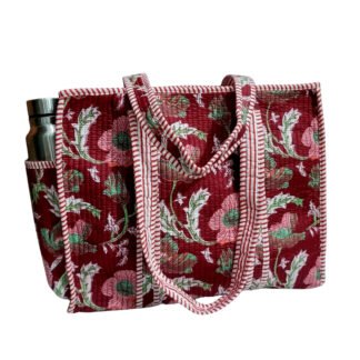Handmade Cotton Printed Quilted Tote Bags with Bottle Space - Style 10