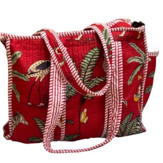 Handmade Cotton Printed Quilted Tote Bags with Bottle Space - Style 11