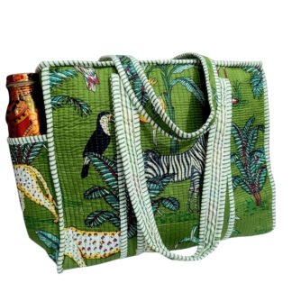 Handmade Cotton Printed Quilted Tote Bags with Bottle Space - Style 13