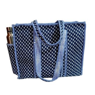 Handmade Cotton Printed Quilted Tote Bags with Bottle Space - Style 14