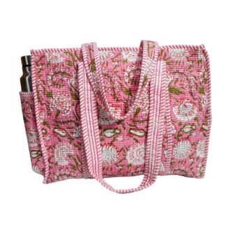 Handmade Cotton Printed Quilted Tote Bags with Bottle Space - Style 15