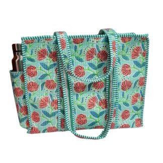Handmade Cotton Printed Quilted Tote Bags with Bottle Space - Style 17