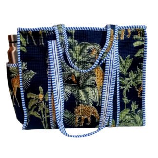 Handmade Cotton Printed Quilted Tote Bags with Bottle Space - Style 18