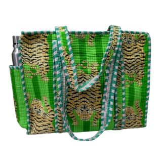 Handmade Cotton Printed Quilted Tote Bags with Bottle Space - Style 19