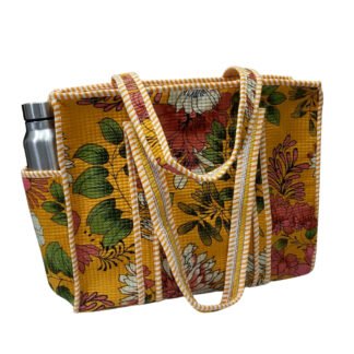 Handmade Cotton Printed Quilted Tote Bags with Bottle Space - Style 20