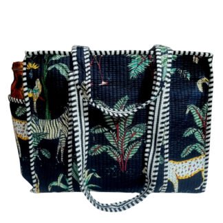 Handmade Cotton Printed Quilted Tote Bags with Bottle Space - Style 22