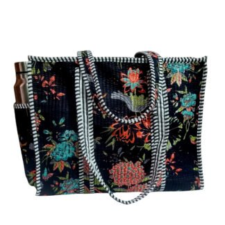 Handmade Cotton Printed Quilted Tote Bags with Bottle Space - Style 23