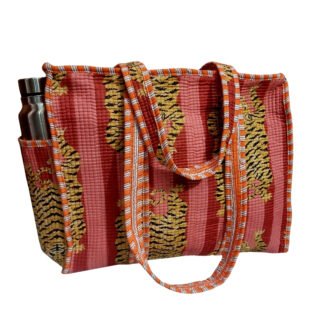 Handmade Cotton Printed Quilted Tote Bags with Bottle Space - Style 24